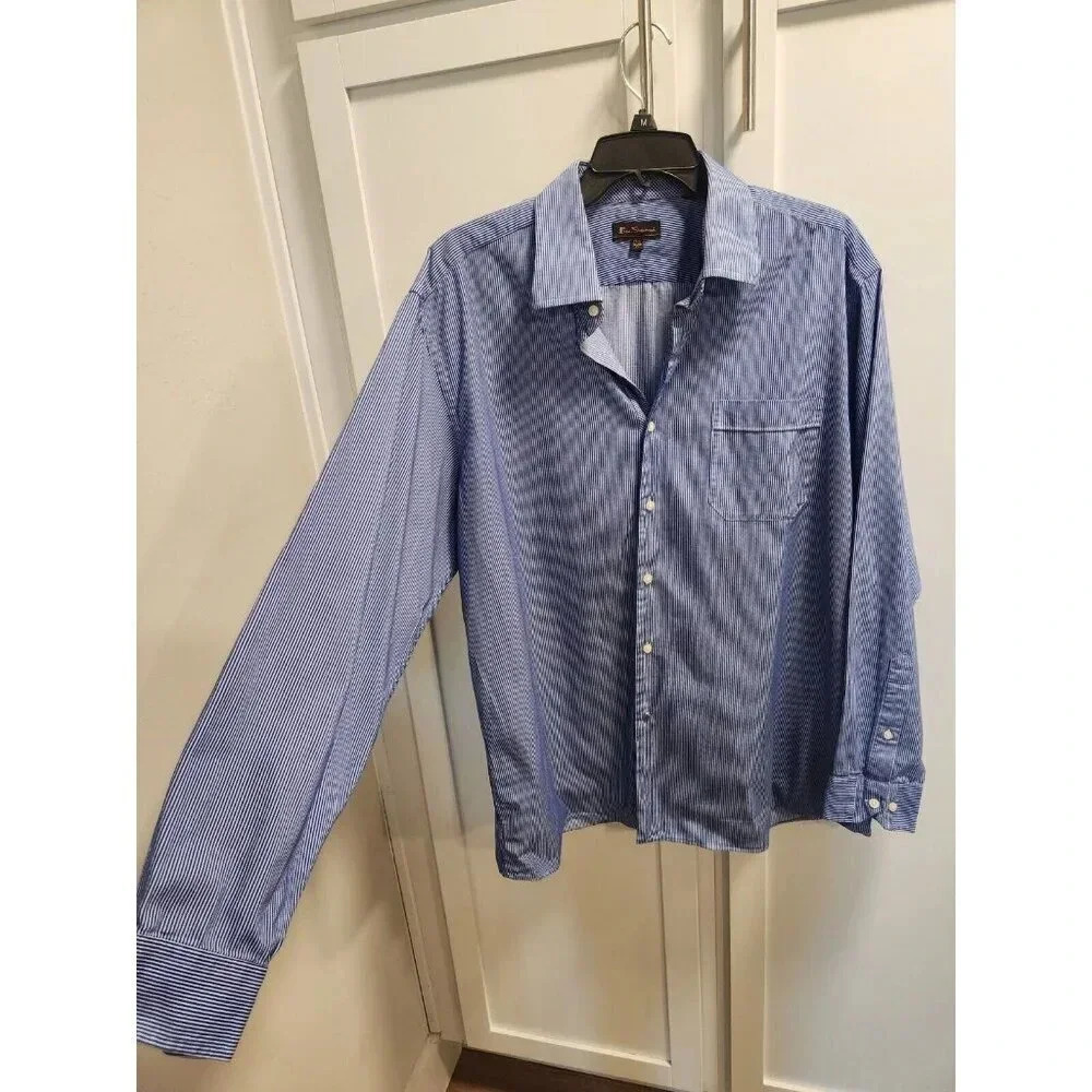 Ben Sherman Men's Blue Striped Button Down Long Sleeve Shirt Sz XL 17.5
